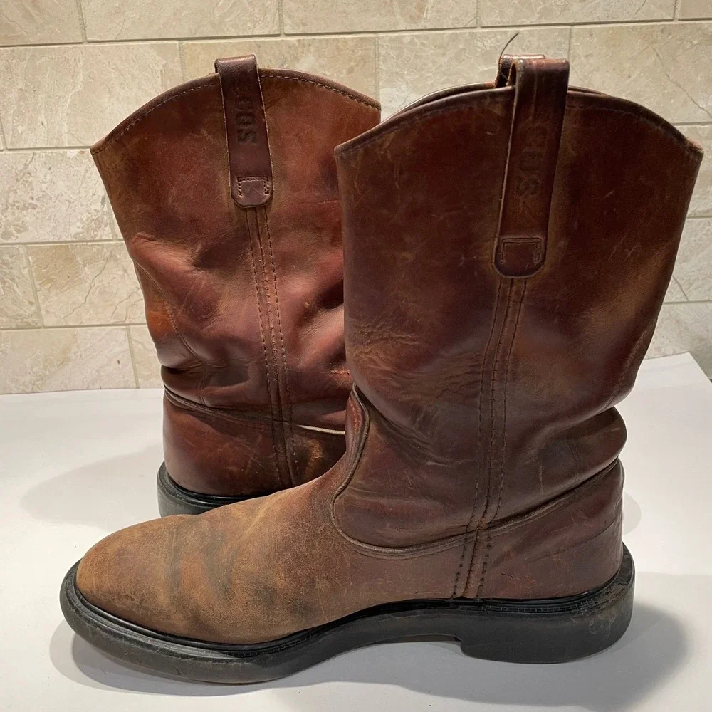 Red Wing Pecos Shoes Men's Brown Leather Pull On Work Boots USA‎ Made Size 10.5 - Picture 10 of 12
